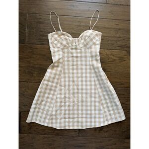 Zara Beige Gingham Linen Blend Sundress Small Tomato Girl